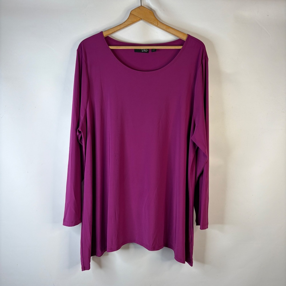 Attitudes by Renee Tunic Top Women 3X Purple Long Sleeve Scoop Neck Stretch